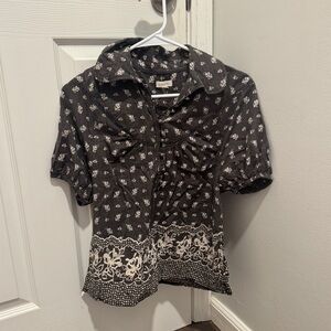 Pilcro Charcoal and Cream Patterned Blouse